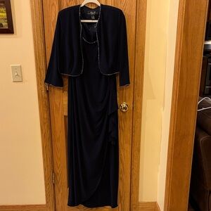 R&M Richards Elegant Navy Sleeveless Dress with Bolero Jacket